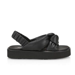 NWT Miu Miu Slingback Platform Sandals Black Padded Leather Knot Detail Sz 35